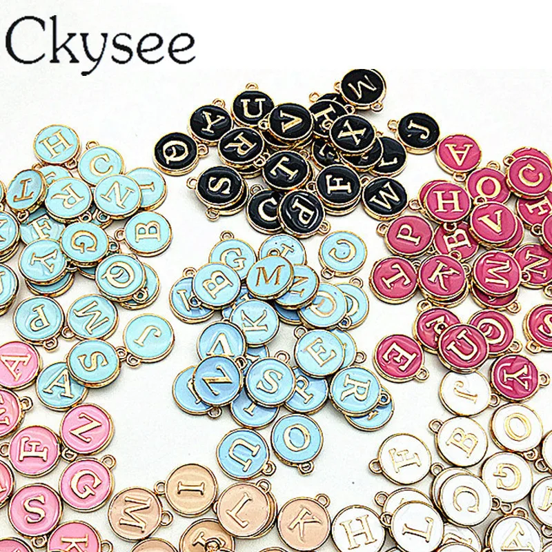 Enamel Charms Diy Bracelet Alphabet Jewelry-Making Letter Handmade Ckysee 10pcs/Lot Double-Face