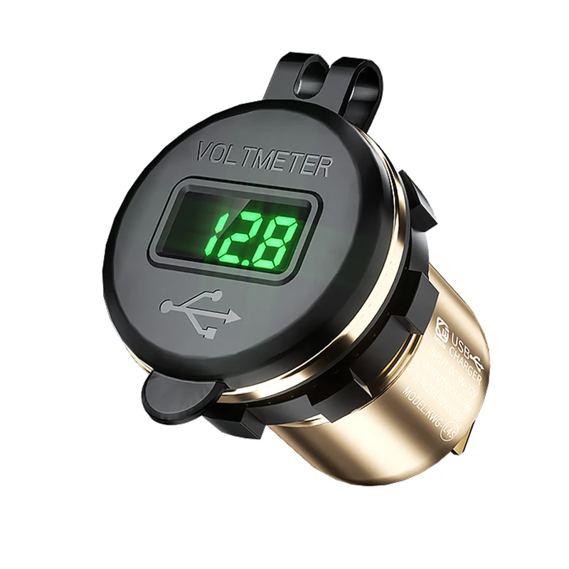 Gold Waterproof Быстрая зарядка 3,0, автомобильное зарядное устройство с двумя USB, водонепроницаемая розетка, быстрая зарядка, светодиодный дисплей, комплект для 12 В/24 В, для автомобиля, лодки, автобуса, грузовика - Название цвета: Gold Waterproof