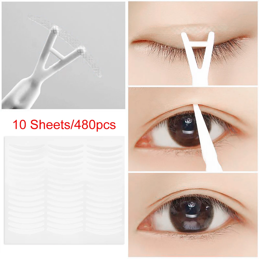 480PCS Invisible Eyelid Tape Stickers Breathable Fiber Double Side Adhesive Transparent Eyelift Tapes Eye Makeup Accessories Double Fold Eyelid Tape