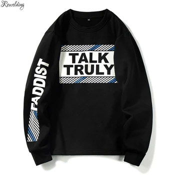 

Autumn Winter Letter Diagonal Print Pullover Hoodies Men Fleece Long Sleeve O-neck Sweatshirt Hip Hop Streetwear Coat Big Size