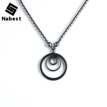 Men Women Hematite Geometric Multi-layer Round Heart Dolphin Pendant Necklace Clavicle Chain Natural Stone Choker Party Jewelry