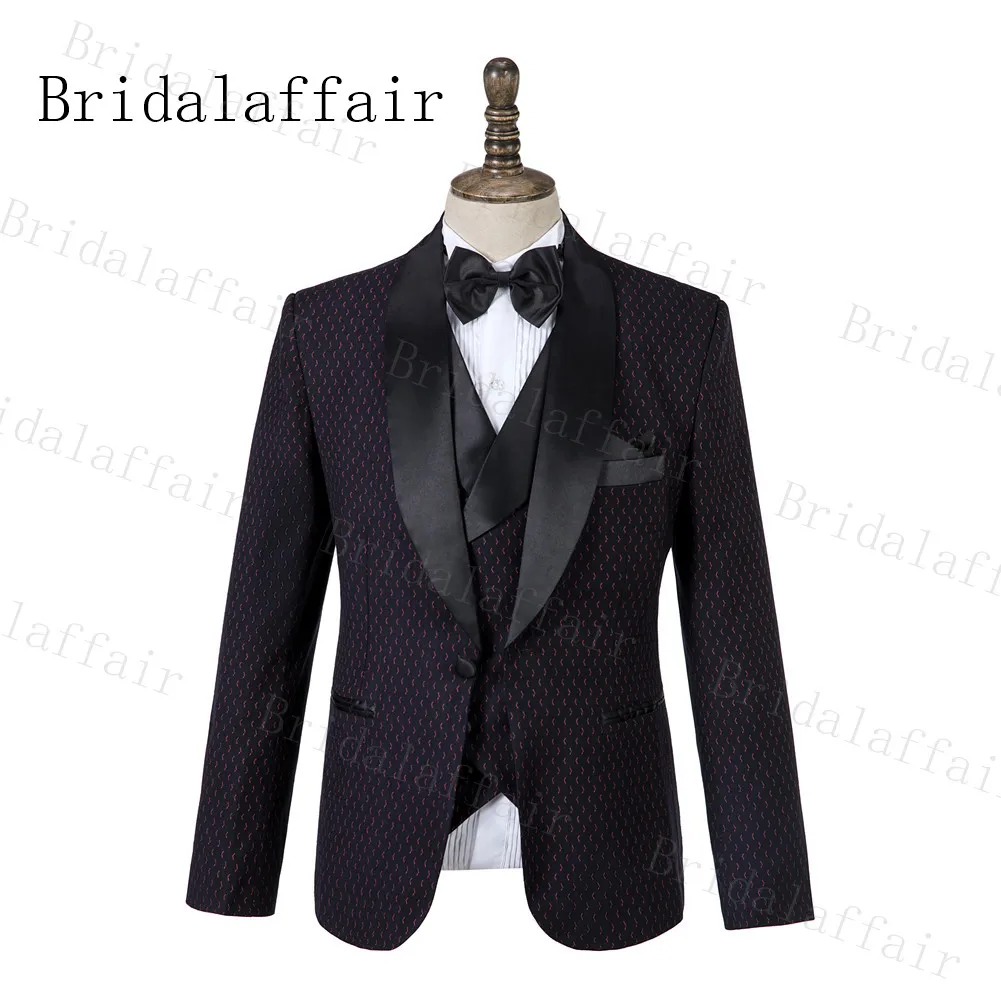Bridalaffair костюмы на заказ черный с красной кривой 3 шт тонкий крой шаль блейзер с воротником модный смокинг шафера для выпускного вечера
