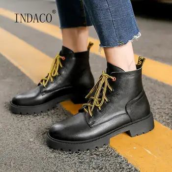 

Women Martin Boots White Ankle Boots For Women Genuine Leather Platform Boots Lace Up Autumn Shoes botas feminina