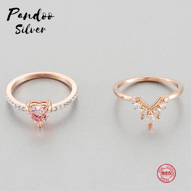 

PANDOO Fashion Charm Pure 925 Silver Original 1:1 Copy, Sweet Love Style Fashion Wild Ring Ring Female Luxury Jewelry Gifts
