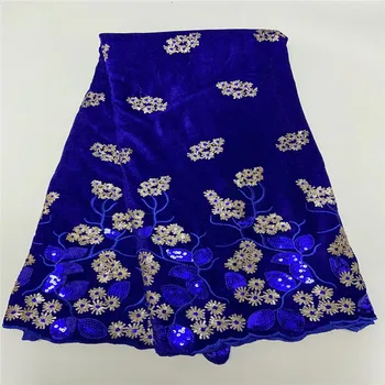 

Royal Blue African Lace Fabric 2020 High Quality Velvet Lace with Sequins Nigerian Lace Fabrics for Wedding Dress