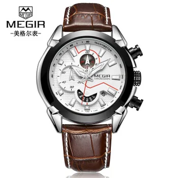 

MEGIR Official Quartz Men Watches Fashion Genuine Leather Chronograph Watch Clock for Gentle Men Male Students Waterproof Watch