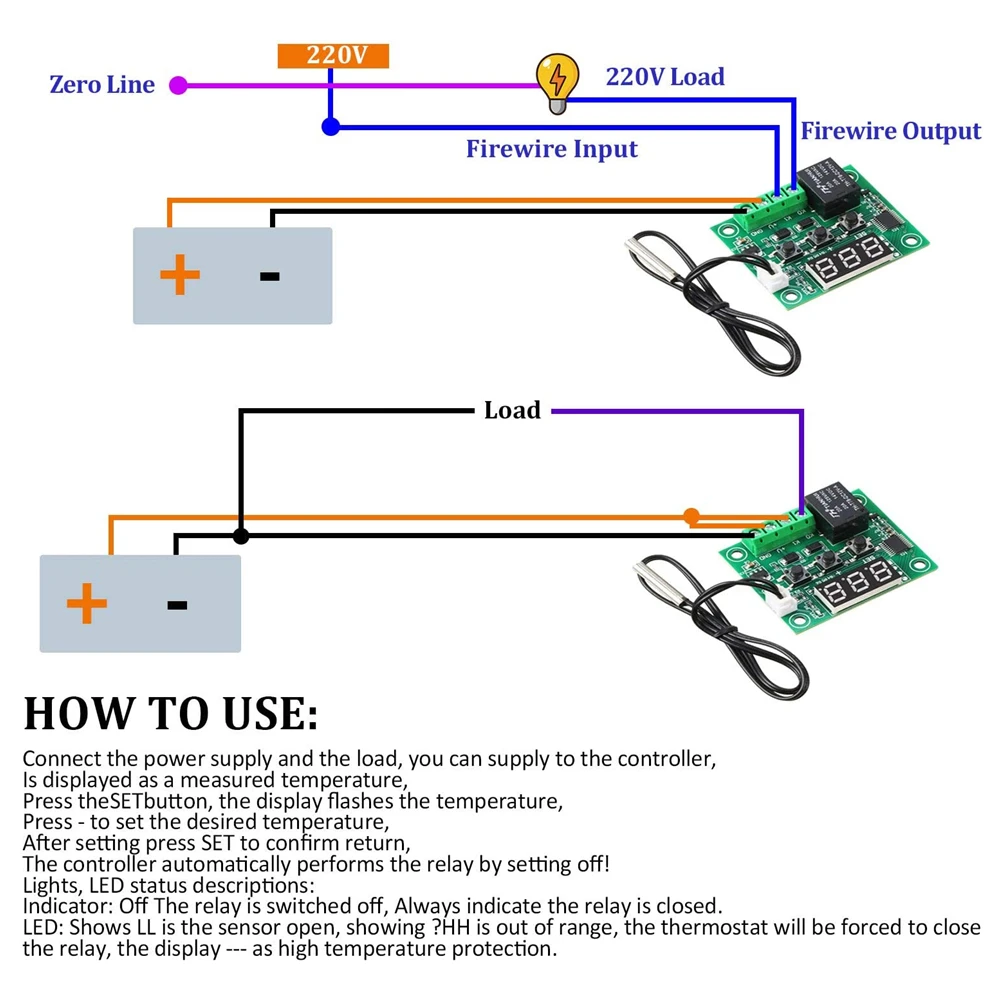 W1209 DC 12V Cold/Hot Temperature Controller Module Temperature Control Switch Blue/Red