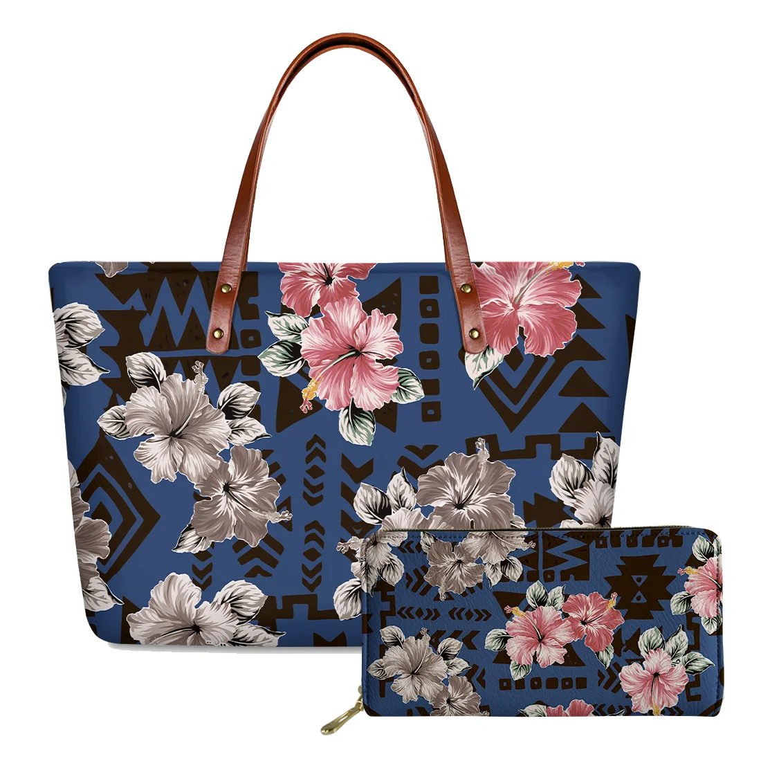 

Brand Polynesian Flower Print Shoulder Bags For Women luxury Handbags&Wallet Set Casual Tote Lady Top-Handle Bag Bolsa Feminina