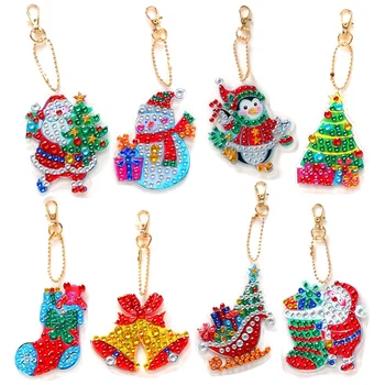 

8Pcs DIY Christmas Diamond Painting Keychain Pendant Drill Special Shaped Diamond Embroidery Bag Decoration Xmas Gift