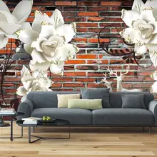 Пользовательские 3D Настенные обои трехмерный цветок тиснением красный кирпич стены декоративная живопись