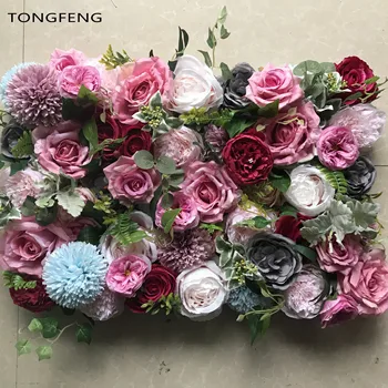 

TONGFENG PINK 10pcs/lot Artificial silk rose peony hydrangea 3D flower wall wedding backdrop decoration flower runner wedding