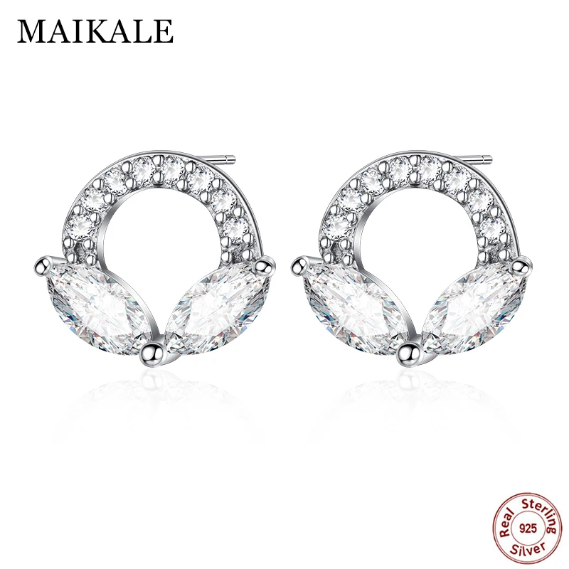 MAIKALE 925 серебряные новые простые круглые серьги-гвоздики AAA кубический цирконий серебряные корейские серьги для женщин в подарок brincos bijoux