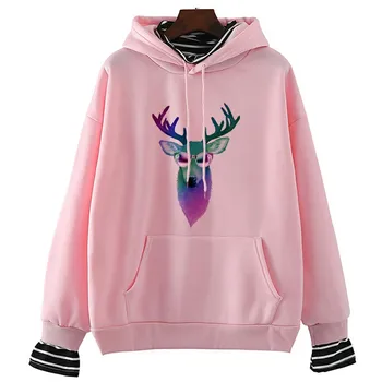 

Kawaii Disco Stag Print Women Pullover Casual Funny Hoodie For Girl Tops Hipster Tumblr Large Size Novelty Drop Ship