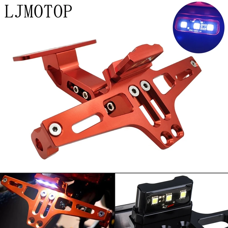 

Motorcycle License Plate Frame Holder Adjustable Angle + LED Light CNC For KTM 530EXC-R 525EXR-W For Suzuki GSF600 Bandit