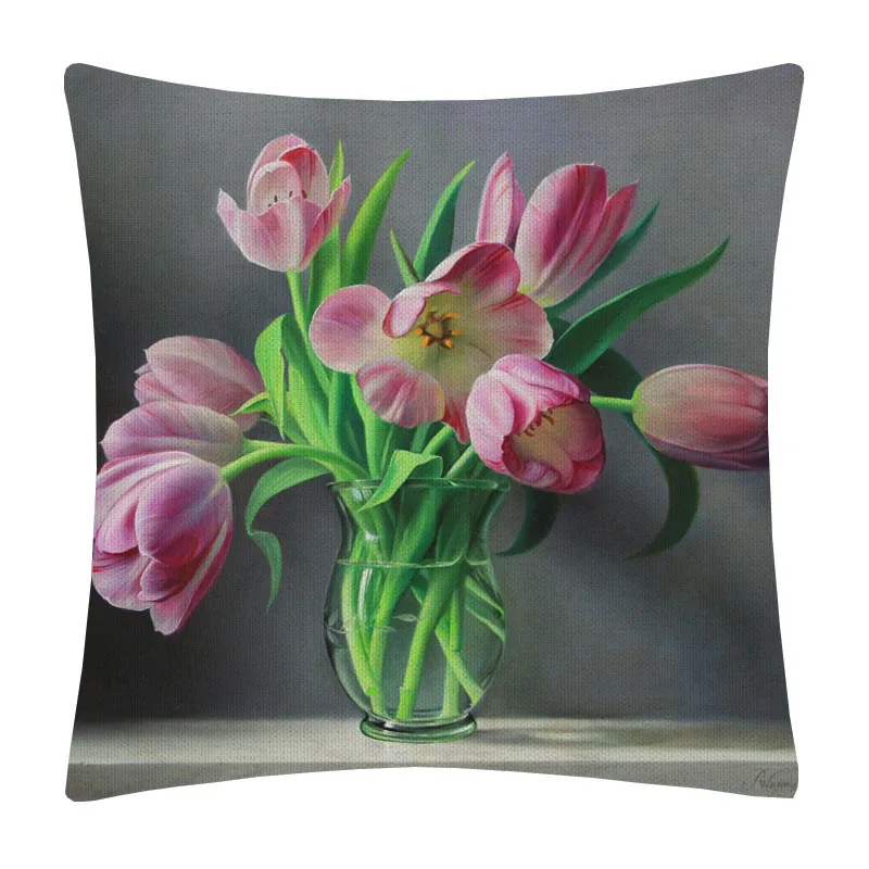 Весенние фауэрс и гончарные картины Чехлы для подушек Tullips Plumeria Lilies Цветочная Подушка Чехол декоративный льняной чехол для подушки - Цвет: D