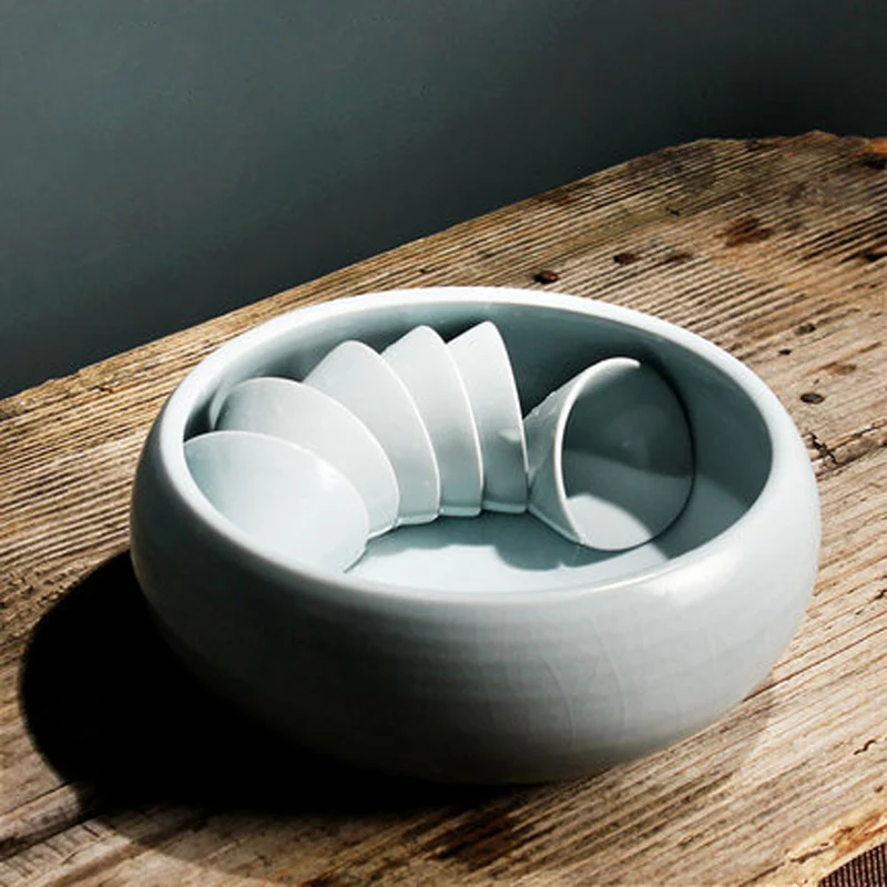 Ru Kiln Large Bowl for Chinese Tea Wash, Ceramic Kungfu Water Washed Bowl, Multifunctional Accessories, Ceremony Teaware
