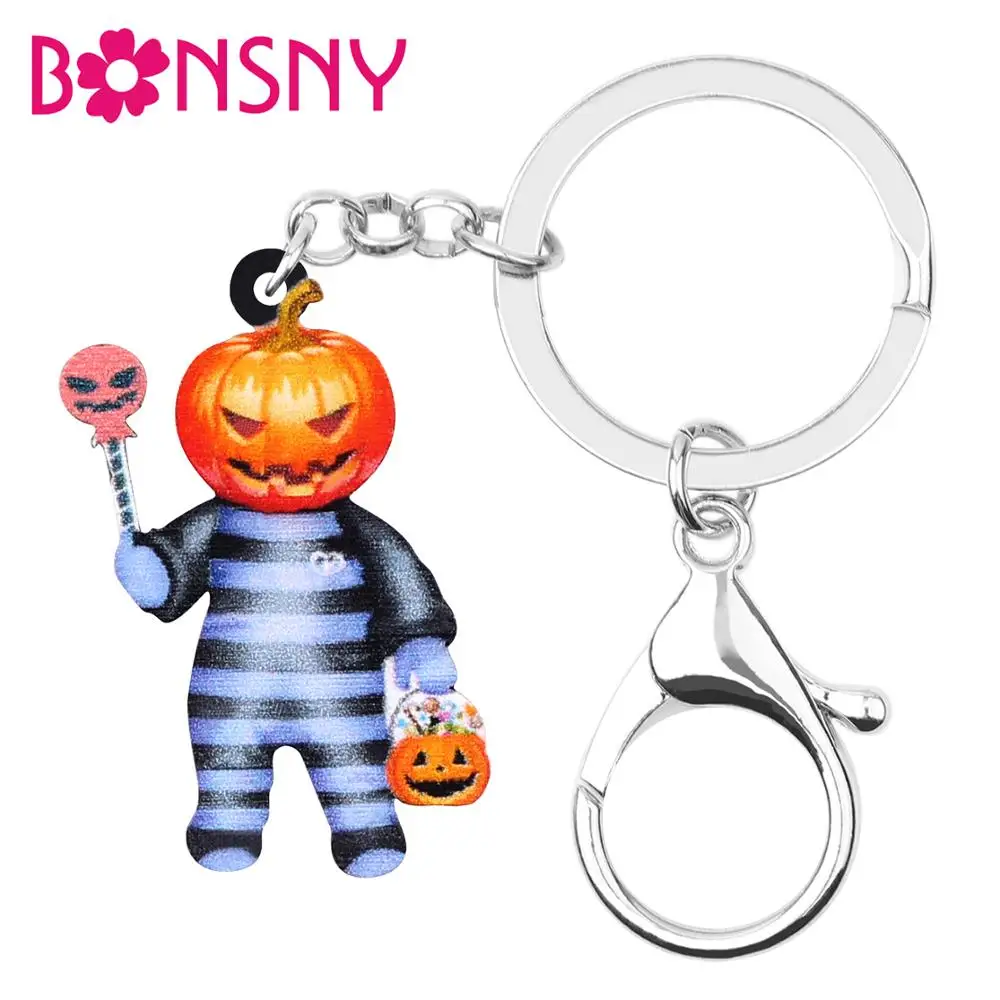 Bonsny акриловый брелок для ключей на Хэллоуин Аниме демон Тыква Rascal сумка кошелек