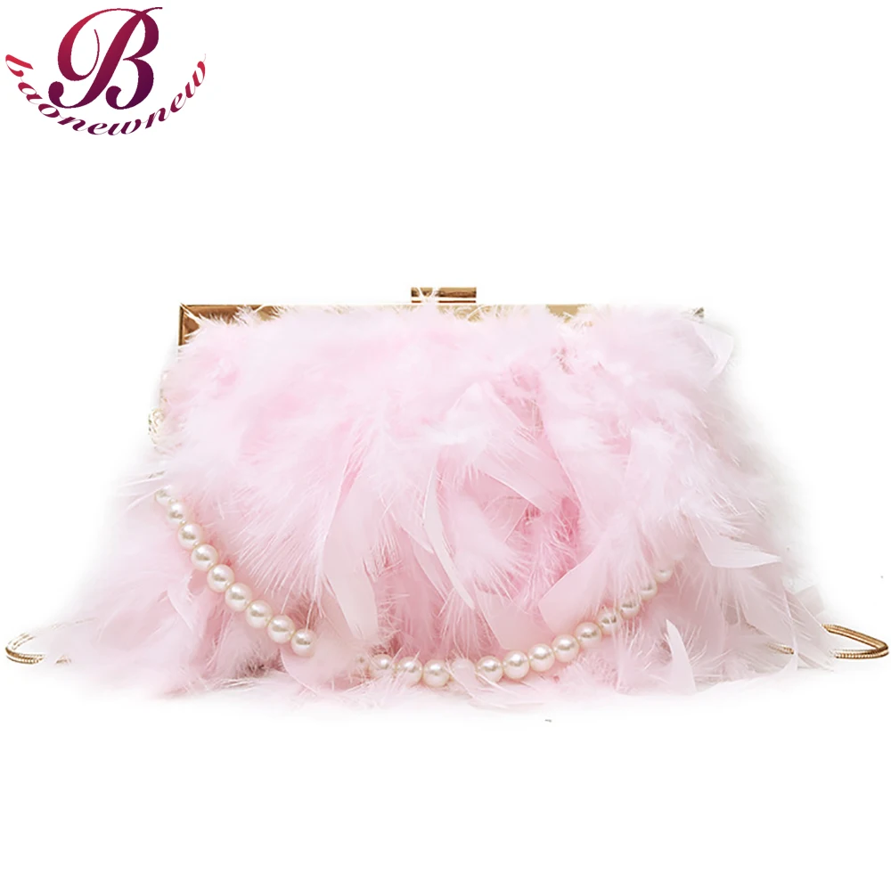 Female Fur Shoulder Bags Women Pearl Chain Evening Bag Fashion Luxury Designer Handbags For Ladies New Arrival 2021 High Quality
