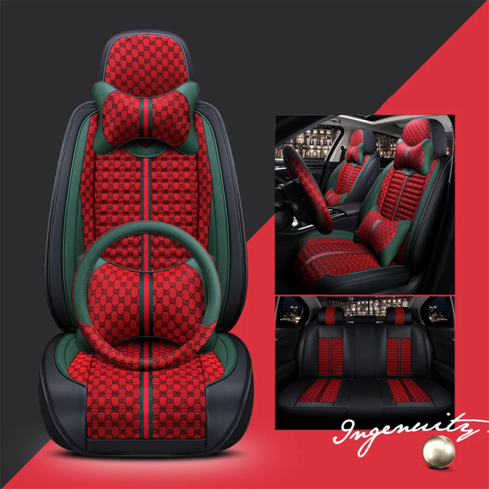 Car Seat Covers For Sedan Suv Durable Leather+ Flax Universal Full Set Five Seaters Cushion Mat