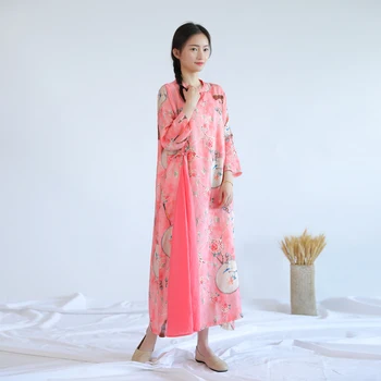 

Chinese retro style floral irregular three quatre sleeve women fashion dress