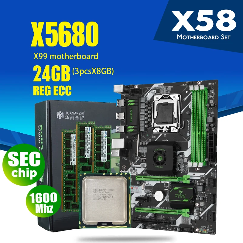 Материнская плата HUANANZHI X58 LGA1366 combos X5680 CPU 3 шт. x 8 ГБ = 24 DDR3 RAM 1600 МГц PC3 12800R | Компьютеры