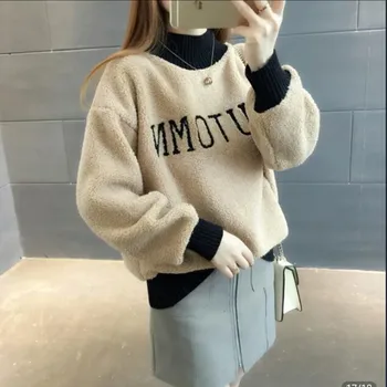 

long sleeve coat new women's half high collar loose letter pullover hoodies women sweatshirt clothes harajuku shirt streetwear