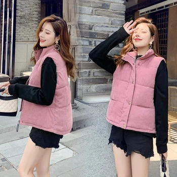 

New Fashion Women Vest Coat Autumn Winter Warm Thick Short Waistcoat Female Parkas Cotton Sleeveless Corduroy Jacket Vest