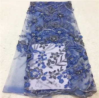 

2019 Latest French Nigerian Lace Fabric High Quality French Stones Embroidered Tulle African Lace Fabric Wedding Party Dress