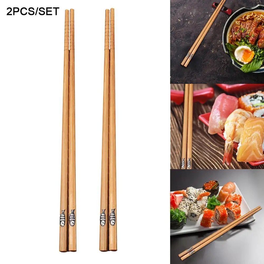 2 Pair Japanese Bamboo Sushi Chopsticks Fish Print Food-grade Tree Lacquer Tableware Dinnerware | Дом и сад