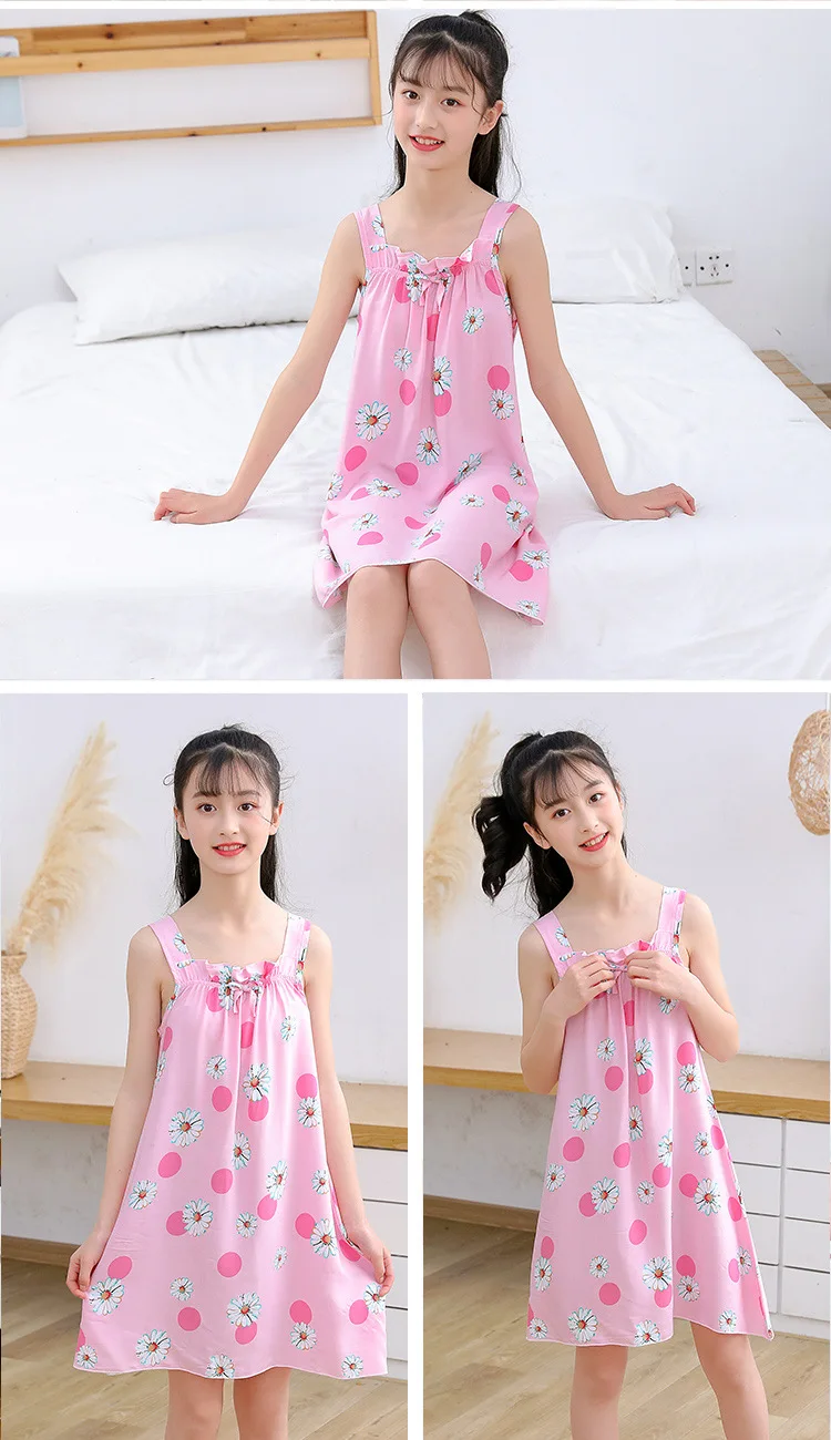 pajama sets cute	 New Summer Girls Sleep Dress Of Sleeveless Kids 2-12 Years Sleepwears Night Skirt Children Clothing Baby Cute Pajamas Nightdress cotton short pajama sets