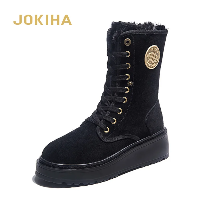 Теплые зимние ботинки из толстого плюша; женские полусапожки на танкетке; женские ботинки; Теплая обувь; зимние женские ботинки