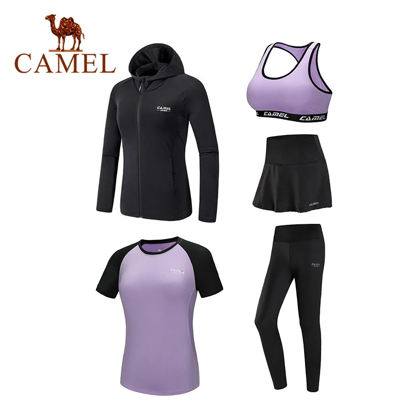 CAMEL, спортивные костюмы, спортивный костюм, 5 шт., для женщин, зимние, для бега, быстросохнущие, с длинным рукавом, для фитнеса, тенниса, юбки, леггинсы, для тренировок - Цвет: 106 Purple 5pcs