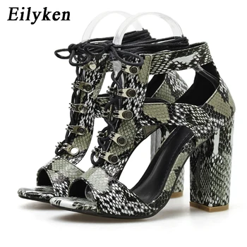

Eilyken 2020 Summer Fashion Gladiator Women Sandals Snake grain Open Toe Hollow Cross Tied Lace Up Ankle Strap Party Shoes
