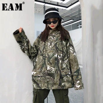 

[EAM] Loose Fit Camouflage Print Split Big Size Jacket New Hooded Long Sleeve Women Coat Fashion Tide Spring Autumn 2020 JZ139