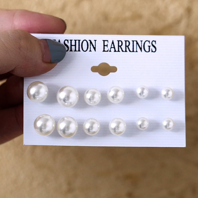 Geometric Gold Silver Color Cubic Zircon Crystal Stud Earrings Set For Women Fashion Pearl Earrings Gifts Jewelry