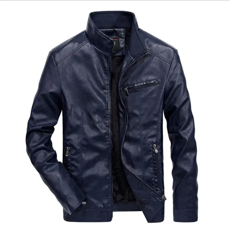 dark blue thin Куртка кожаная мужская Больше стилей Дешевая цена Кожаная байкерская куртка Мужская бархатная верхняя одежда Байкерская мотоциклетная Мужская классическая черная куртка chaquetas de cuero hombre motocicleta - Цвет: dark blue thin