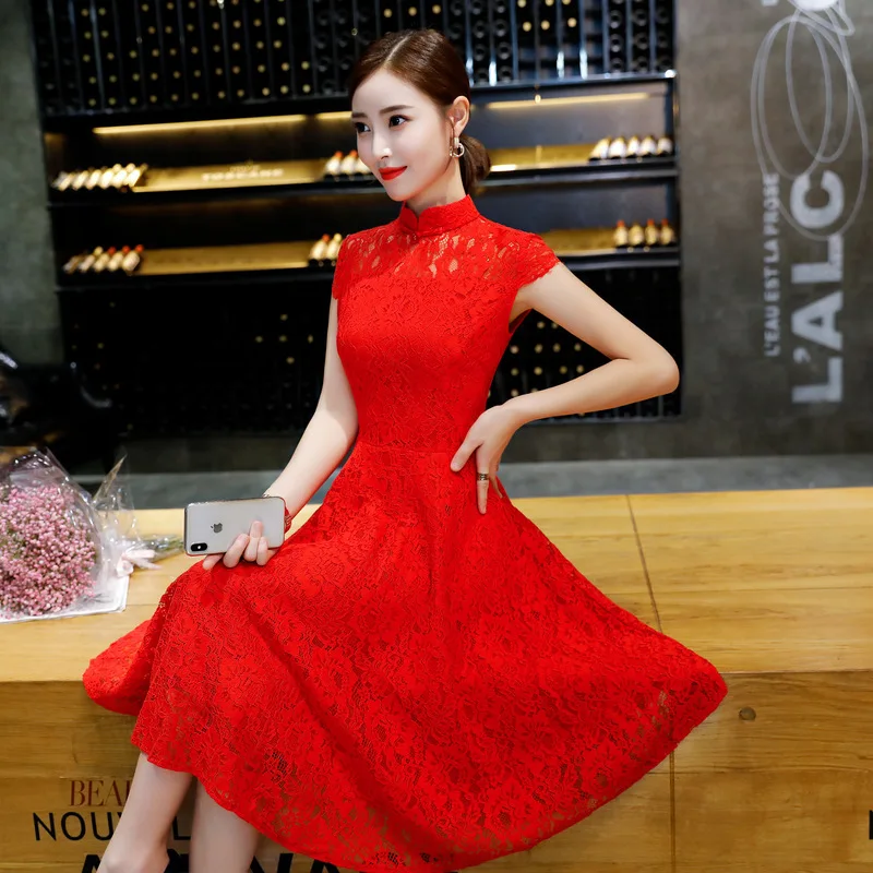 Cheongsam, женское летнее кружевное Открытое платье для девочек, маятник, основная юбка, улучшенное чонсам, группа, Повседневная жизнь, чонсам