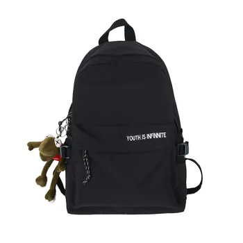 

High Quality School Bags for Teenage Girls Waterproof Nylon Backpack Fresh Package With Doll Solid Black Leisure Bags Book Bags