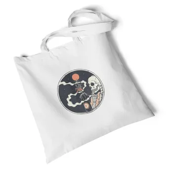 

Fashion Skull Print White Canvas Bag Storage Foldable Large Shoulder Bag Travel Bag Environmental Reusable Handbag