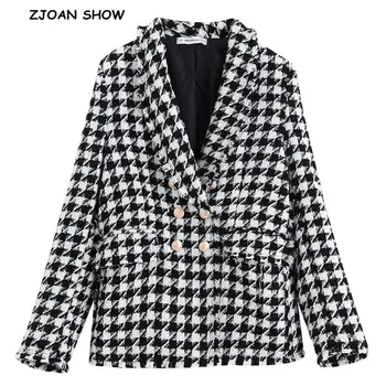 

2019 Retro Gingham Check Plaid Tassel Blazer Vintage Women Pockets Fringed Basic Coat Soft Woolen Women Coat Outerwear Tops