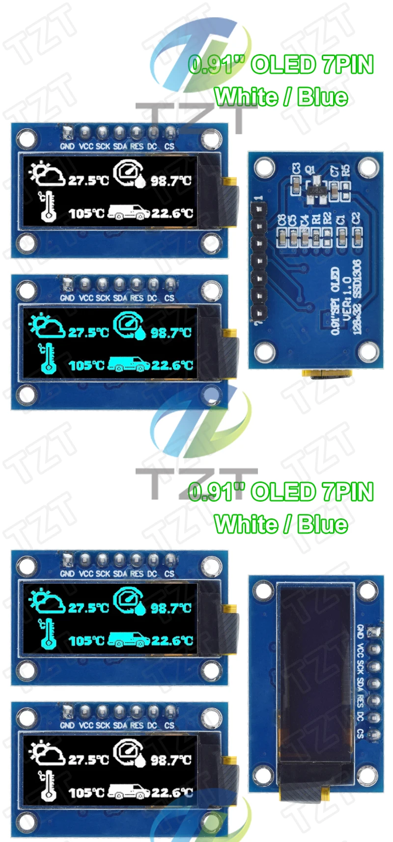 1/3 Stück SSD1306 7PIN 0,91 Zoll 128x32 SPI OLED-Modul 0,91" OLED-Anzeigemodul Weiß-Blaues OLED-Bildschirmmodul für Arduino – Detail 4