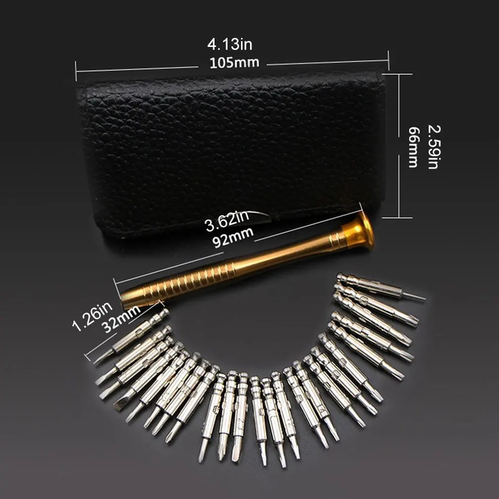 25Pcs Multi-Function Leather Case Manual Screwdriver Bit Combination Set Mobile Phone Notebook Disassemble Repair Tool