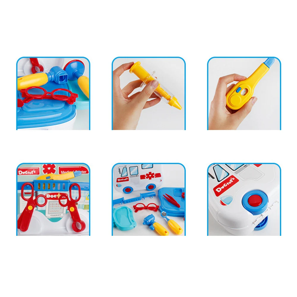 Suitcase Themed Tools Toy Kit Children Role-playing Career Toy Doctor Makeup Kitchen Toy Set with Carrying Case for Boy and Girl