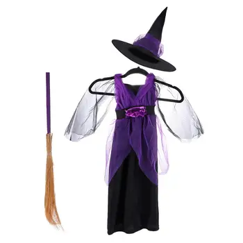 

1 Pc Halloween Kid Witch Cosplay Costume Witch Costume And Broom Props For Halloween Party