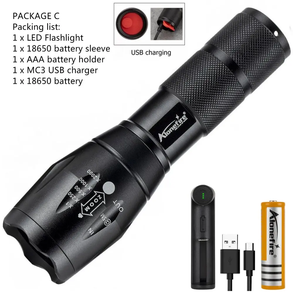 PACKAGE C Alonefire G700-C светодиодный фонарик Ультраяркий фонарь T6/L2/V6 кемпинг свет USB Перезаряжаемый водонепроницаемый масштабируемый Велосипедный свет - Испускаемый цвет: PACKAGE C