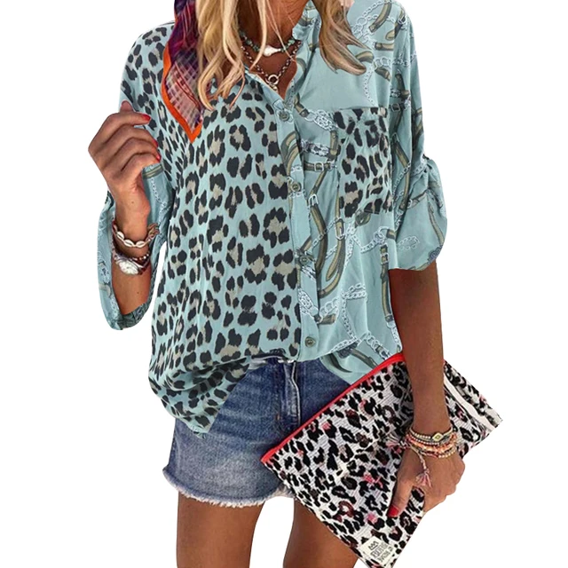 Women Blouse 2020 Sping Tops Turn down Collar Long Sleeve Leopard Shirt Loose Plus Size Clothing