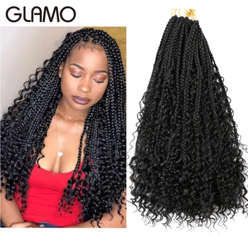 

GLAMO 18" River Box Braiding Hair Box Braids Crochet Hair Synthetic Hair Extensions Crochet Braids River Box Braids Curly Ends