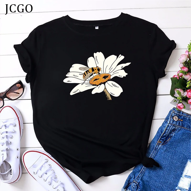 Летняя женская футболка JCGO большие размеры 4XL 5XL хлопковые женские футболки с