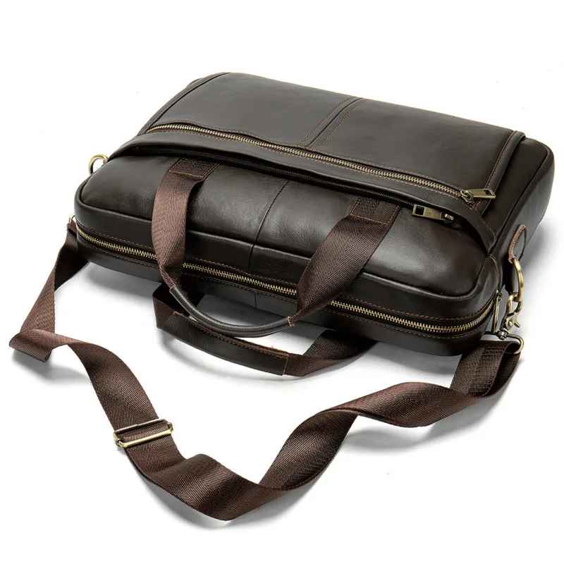 

1PCS First Layer Cowhide Business Men's Portable Briefcase Simple Solid Color Diagonal Shoulder Bag Men Leather Bag