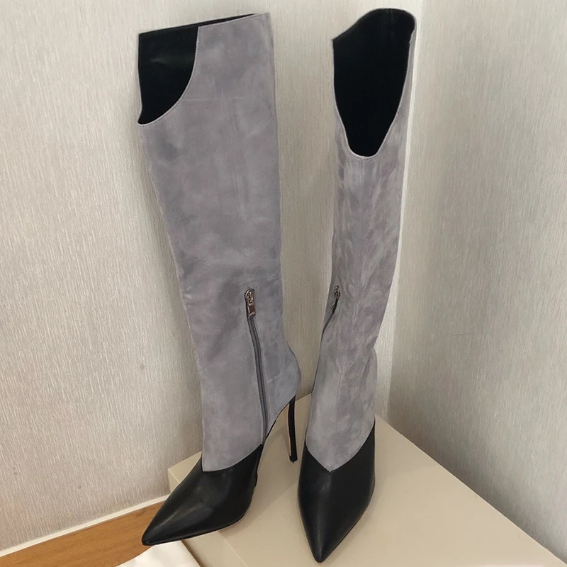 Sexy High Heel 10.5cm Knee-high Women Boots Luxury Spring Autumn Ladies Shoes Point Toe Long Boots Women Bota Mujer 34-41 Sizes